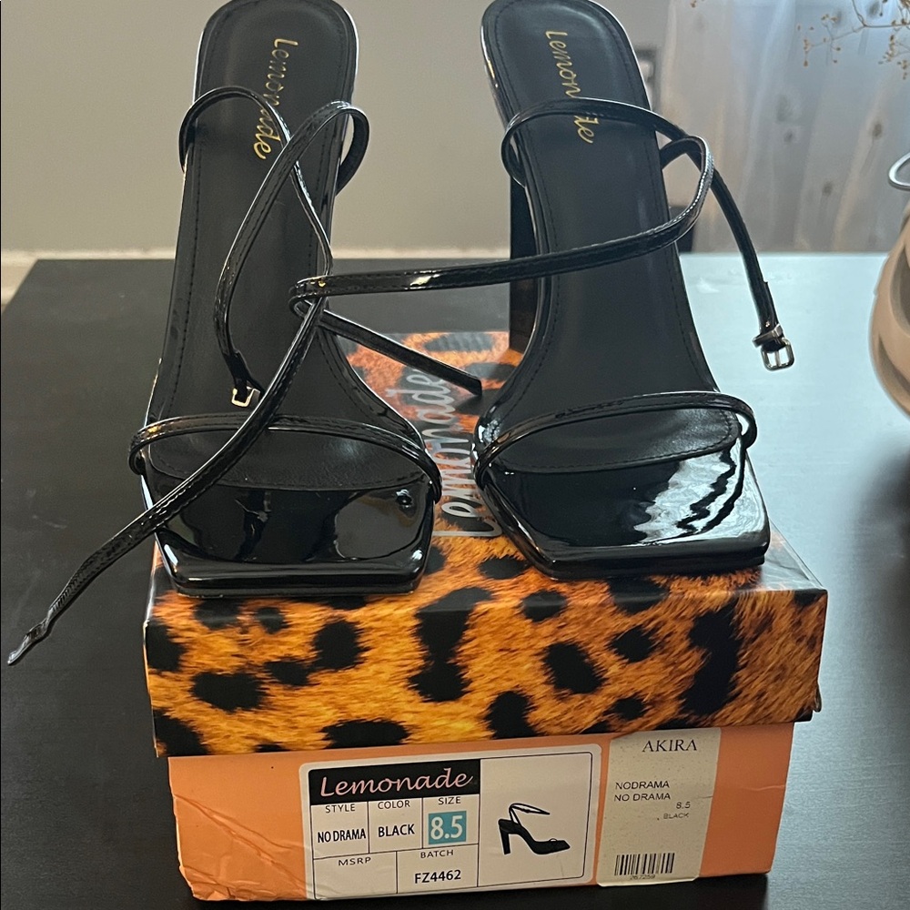 Lemonade Black Strappy Heels